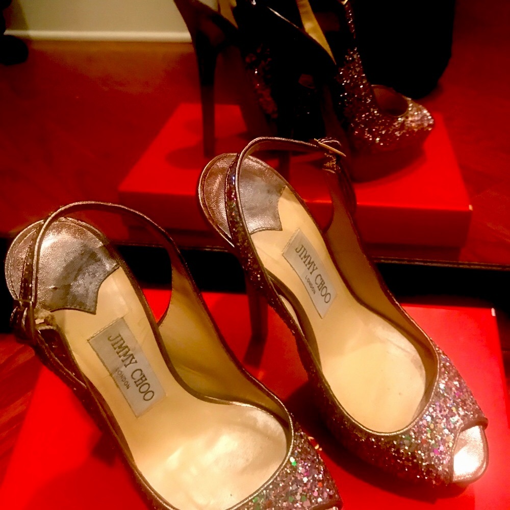 Jimmy Choo rainbow glitter open toe sandals - runs small